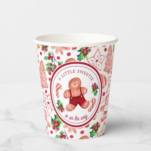 小さな男のギンガーブレッドクリスマスベビーシャワー 紙コップ (裏面)