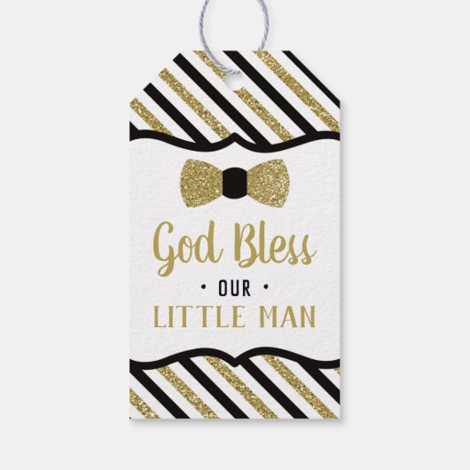 小さな男のタグ、黒、金、バプテスマ ギフトタグ (裏面)