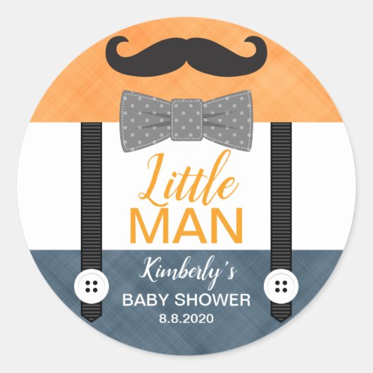 小さな男のネクタイオレンジ色のネイビー男の赤ちゃんシャワー ラウンドシール (正面)