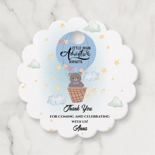 小さな男の冒険は熊の赤ちゃんシャワーを待っている フェイバータグ (正面)