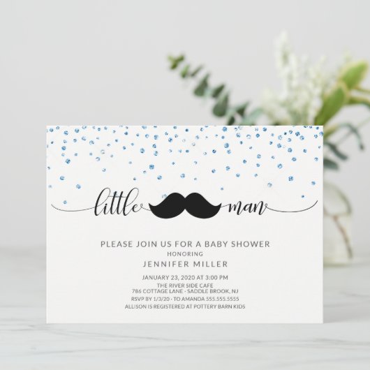小さな男の口ひげ男の子の赤ちゃんシャワー 招待状 (スタンド正面)