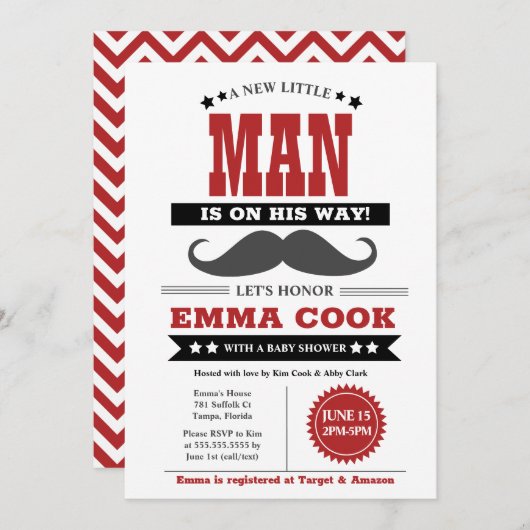 小さな男の口ひげBash男の子の赤ちゃんシャワー 招待状 (正面/裏面)