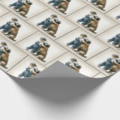 小さな男の子が大きな犬を抱きしめている ラッピングペーパー (角)