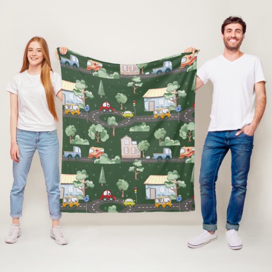 小さな男の子が緑に染まる可愛い車|過去記事 フリースブランケット (インサイチュ)