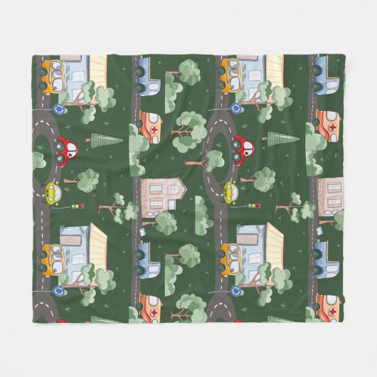 小さな男の子が緑に染まる可愛い車|過去記事 フリースブランケット (正面(横))