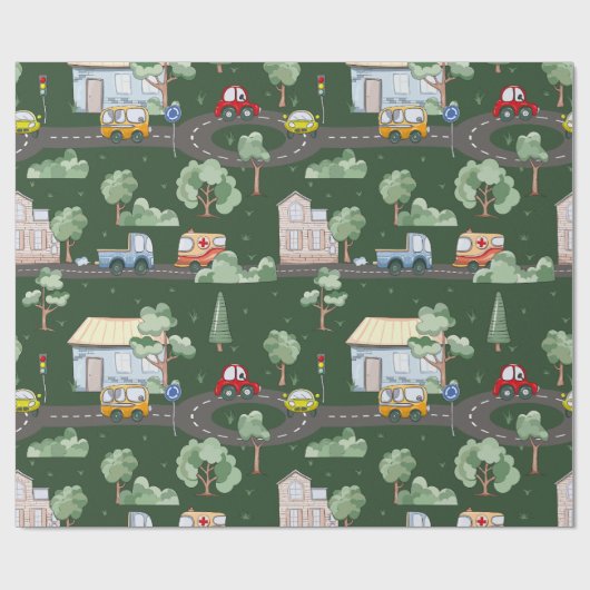 小さな男の子が緑に染まる可愛い車|過去記事 ラッピングペーパー (フラット)