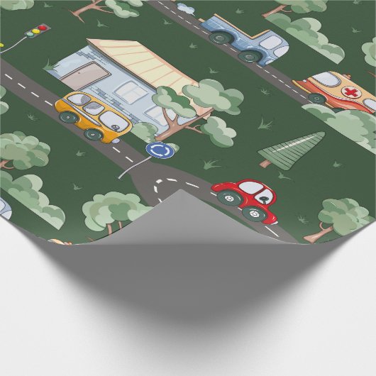 小さな男の子が緑に染まる可愛い車|過去記事 ラッピングペーパー (角)