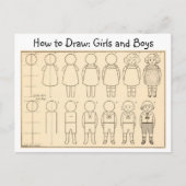 小さな男の子と女の子のヴィンテージはがきを描く ポストカード (正面)
