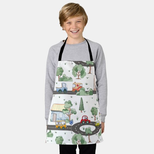 小さな男の子に似合う可愛い車 エプロン (着用した状態)
