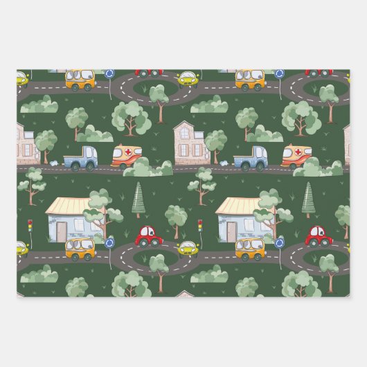 小さな男の子に似合う可愛い車 ラッピングペーパーシート (正面2)
