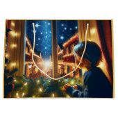 小さな男の子のクリスマスの願い抱き枕 ラージペーパーバッグ (正面)