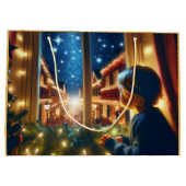 小さな男の子のクリスマスの願い抱き枕 ラージペーパーバッグ (裏面)