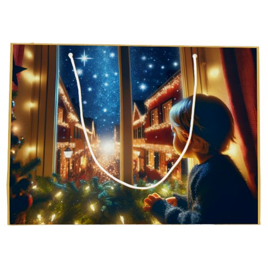 小さな男の子のクリスマスの願い抱き枕 ラージペーパーバッグ (裏面)