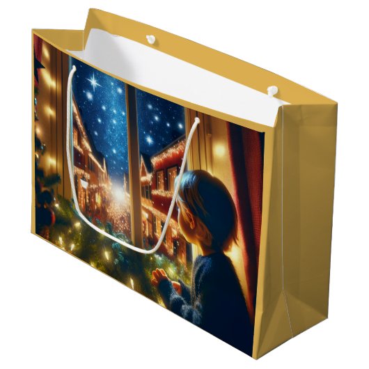 小さな男の子のクリスマスの願い抱き枕 ラージペーパーバッグ (正面アングル)