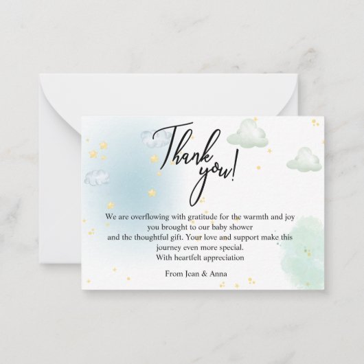 小さな男の子のベビーシャワーありがとう ノートカード (裏面)