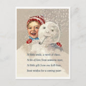 小さな男の子の後ろに隠れて雪だるま、ヴィンテージ休日 ポストカード (正面)