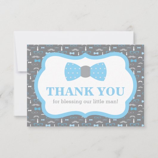 小さな男の子の感謝カード、ベイビーブルーとグレー サンキューカード (正面)