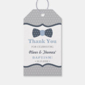 小さな男の子の感謝タグ、青、灰色、洗礼 ギフトタグ (正面)