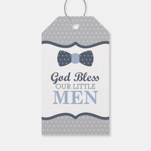 小さな男の子の感謝タグ、青、灰色、洗礼 ギフトタグ (裏面)