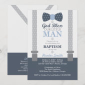 小さな男の子の洗礼招待状 ネイビーブルー グレー 招待状 (正面/裏面)