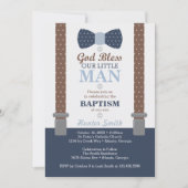 小さな男の子の洗礼招待状 ネイビーブルー ブラウン 招待状 (正面)