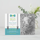 小さな男の子の誕生のお知らせ（ターコイズ、グリーン、グレー） 案内状 (スタンド正面)