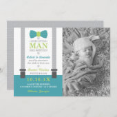 小さな男の子の誕生のお知らせ（ターコイズ、グリーン、グレー） 案内状 (正面/裏面)