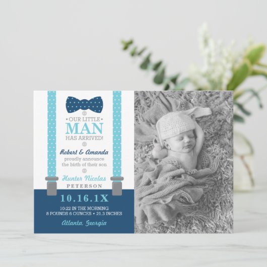 小さな男の子の誕生のお知らせ（ブルー、グレー） 案内状 (スタンド正面)