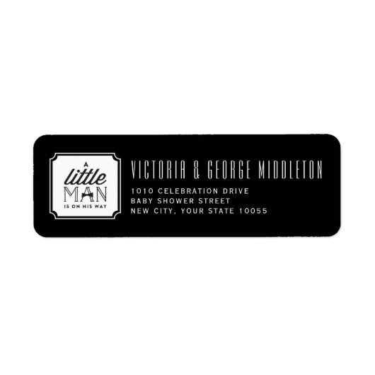 小さな男の子の赤ちゃんシャワーのアドレスを彼の道にある ラベル (正面)
