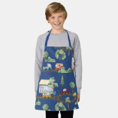 小さな男の子の青が可愛い街並み エプロン (着用した状態)