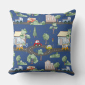 小さな男の子の青が可愛い街並み クッション (正面)