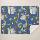 小さな男の子の青が可愛い街並み シェルパブランケット (正面(横))