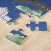 小さな男の子の青が可愛い街並み ジグソーパズル (側面)