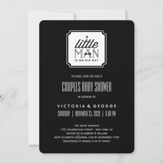 小さな男の子はカップルの男の子のシャワーを彼の道にある 招待状 (正面)