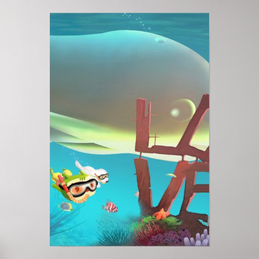 小さな男の子は犬とダイビング ポスター (正面)