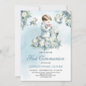 小さな男の子は祈青いフォーマルフローラ 招待状 (正面)