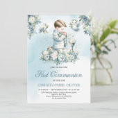 小さな男の子は祈青いフォーマルフローラ 招待状 (スタンド正面)