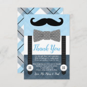 小さな男の子ひげ青い海軍の青い男の子シャワー サンキューカード (正面/裏面)