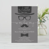 小さな男の子 ベイビーシャワー グレー 白 モダン 招待状 (スタンド正面)