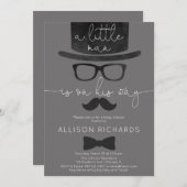 小さな男の子 ベイビーシャワー グレー 白 モダン 招待状 (正面/裏面)