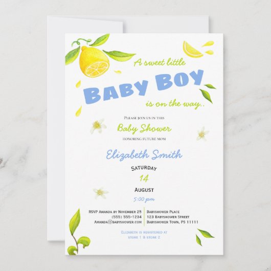 小さな男の赤ちゃんでバビシャワーを浴びる 招待状 (正面)