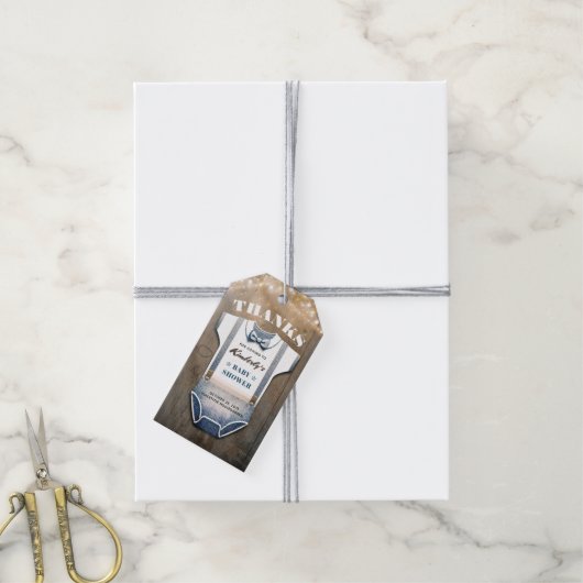 小さな男の赤ちゃんシャワーありがとう ギフトタグ (より糸付き)