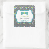 小さな男の赤ちゃんシャワーのシール,ティール(緑がかった色),緑,灰色 スクエアシール (バッグ)