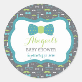 小さな男の赤ちゃんシャワーのシール，ティール（緑がかった色），緑，灰色 ラウンドシール