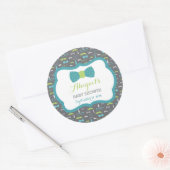 小さな男の赤ちゃんシャワーのシール，ティール（緑がかった色），緑，灰色 ラウンドシール (封筒)