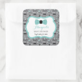 小さな男の赤ちゃんシャワーのステッカー、ティール（緑がかった色）、グレー、黒 スクエアシール (バッグ)