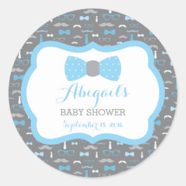 小さな男の赤ちゃんシャワーのステッカー、赤ちゃんブルー、グレー ラウンドシール