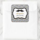 小さな男の赤ちゃんシャワーのステッカー、金ゴールド、グレー、黒 スクエアシール (バッグ)