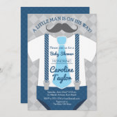 小さな男の赤ちゃんシャワーの衣装 招待状 (正面/裏面)