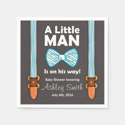 小さな男の赤ちゃんシャワー紙ナプキンボウタイブルー スタンダードカクテルナプキン (正面)